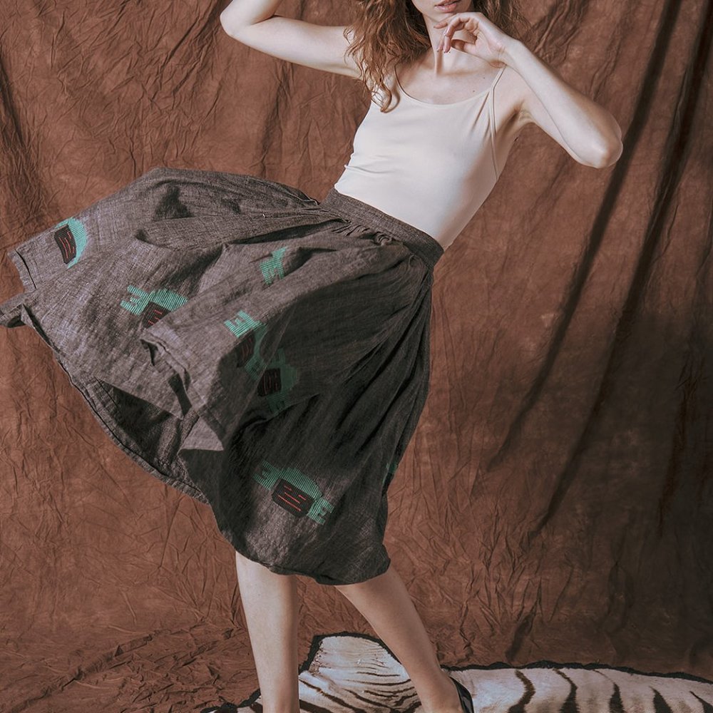 1950s Woven Oaxaca, Mexico Grey Skirt